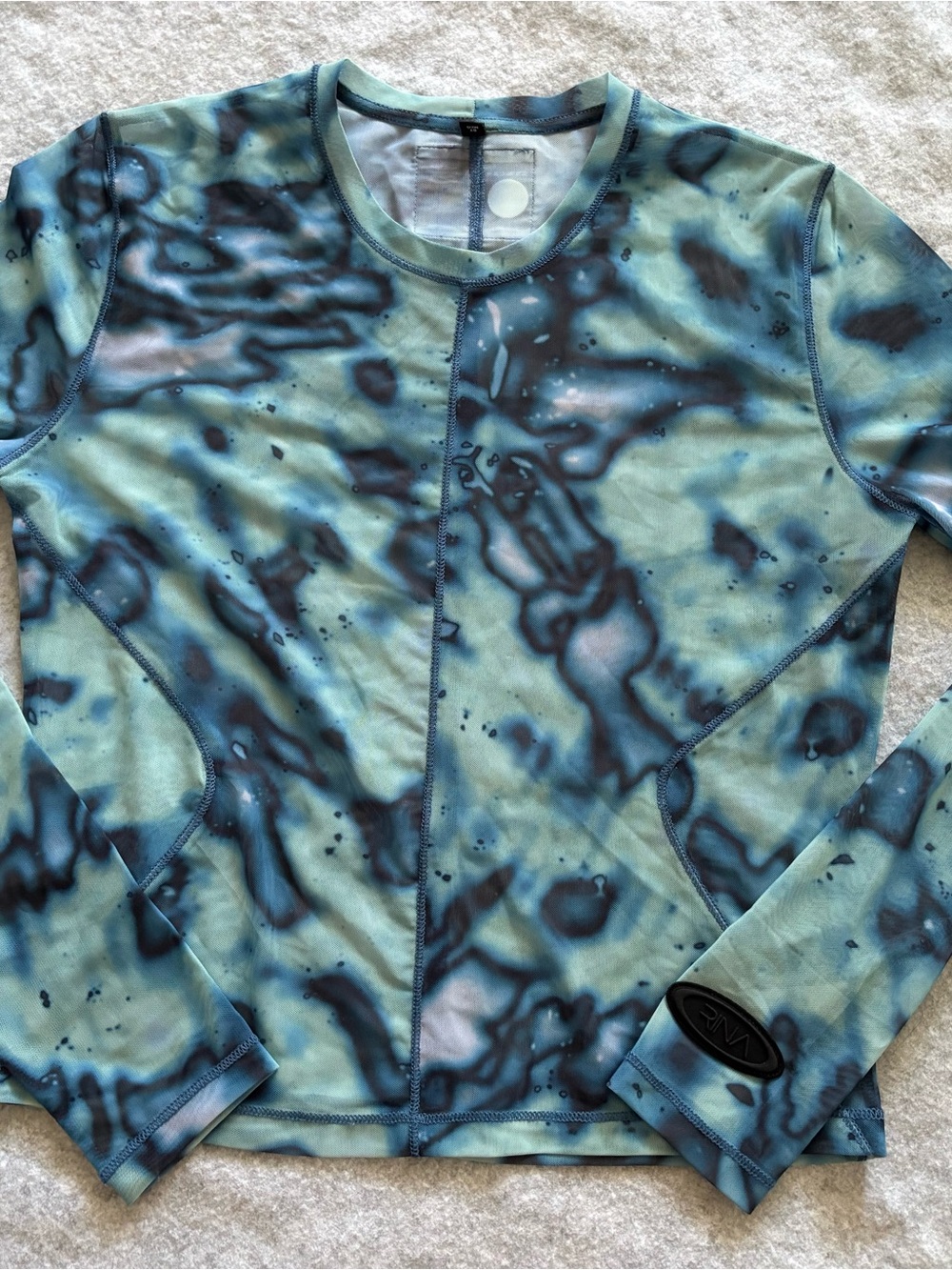 STRIAE by MCQ Women’s Long-Sleeve Shirt in Aqua Blue Marble